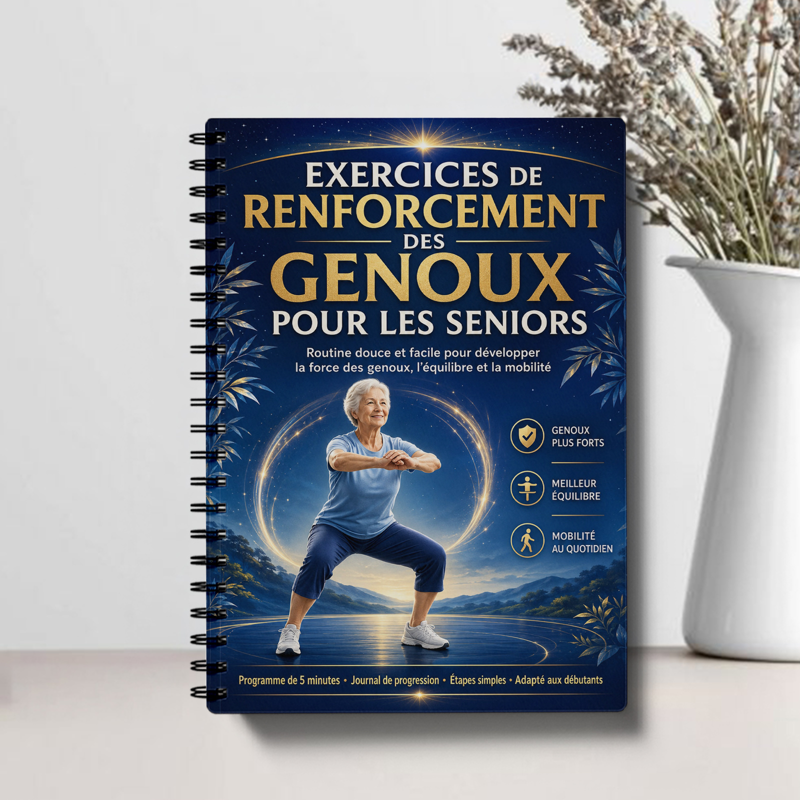 TEMU - Planificateur d'entraînement pour exercices de renforcement des genoux, routine d'étirements pour les genoux à impact faible avec plan de 10
