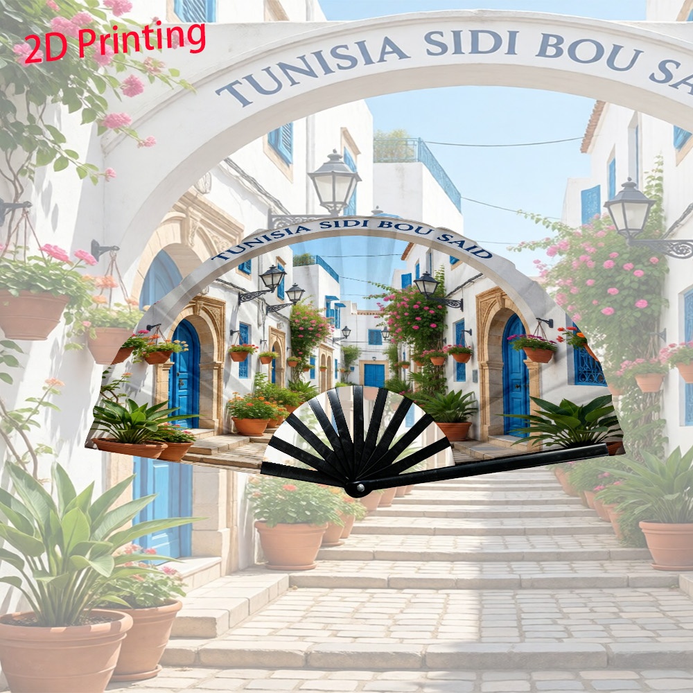 TEMU Éventail pliant 1 pièce sur le thème de l' arquée de Sidi Bou , - Décoration de fête de mariage, cadeau de décoration d'intérieur, avec imprimés