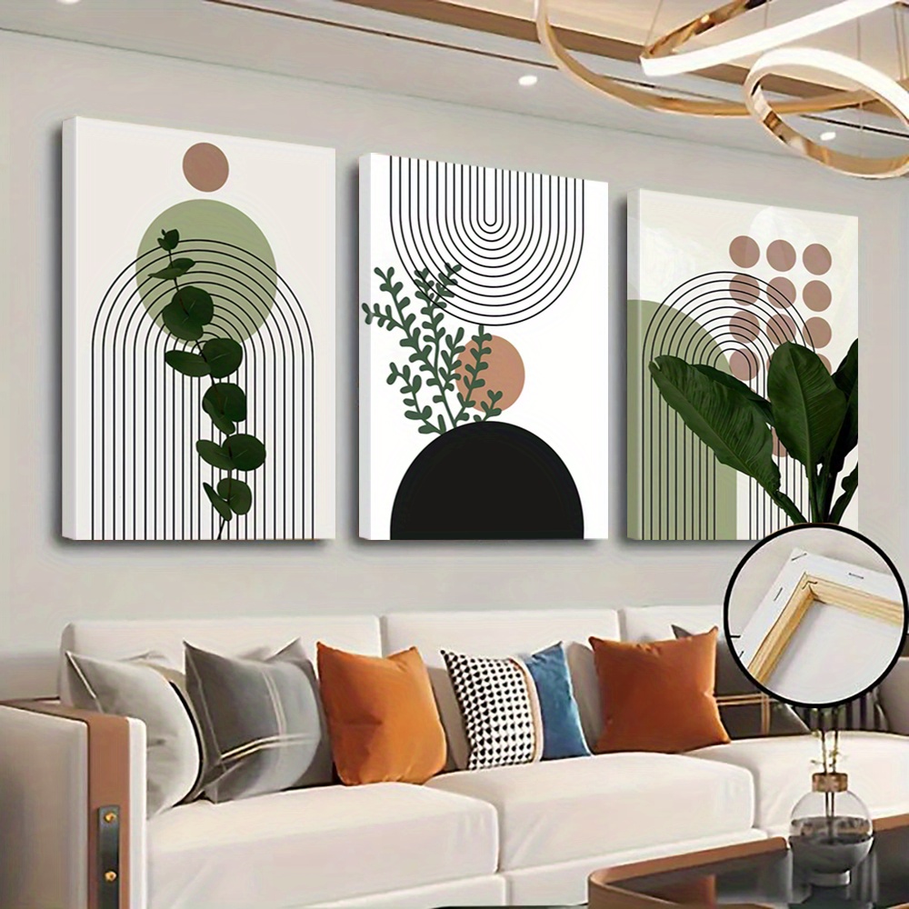 TEMU 2d Flat, With Frame, 2d Flat Printing, 3pcs Framed Modern Wall Art- Minimalist Leaf Print Canvas , Perfect For Living Room, Bedroom, Bathroom