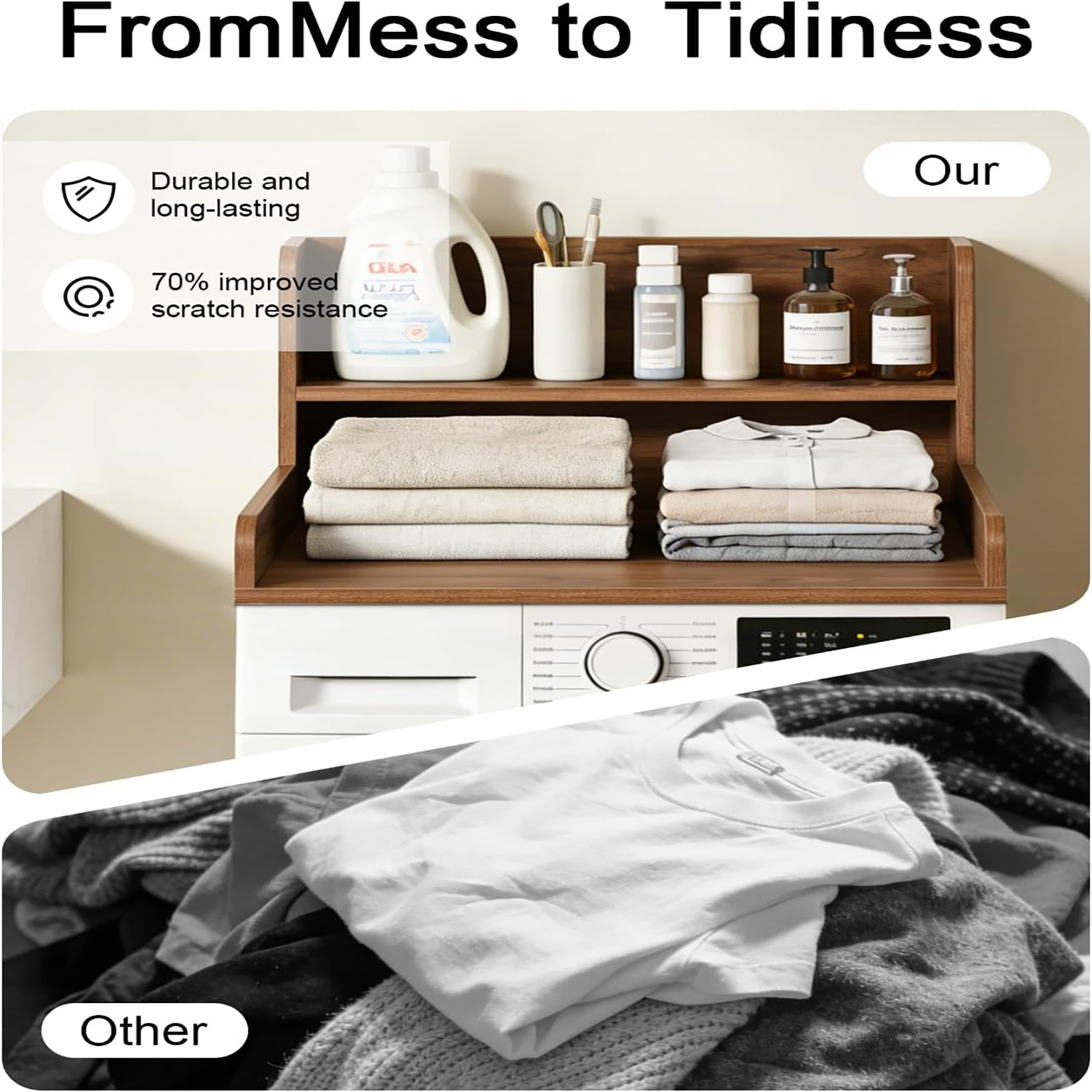 Countertop for Washing Machine and Dryer, 2-Tier Washer-Dryer Countertop, Wooden Laundry Countertop for Washing Machine and Dryer, Washer-Dryer Countertop for Laundry Room Organization, Utility Racks