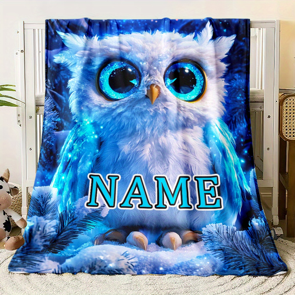 TEMU Custom 1pc Name Cute Owl Pattern Blanket - Lightweight Flannel Throw For Sofa, Bed, Travel, Living Room, Office, Couch, And Bed - Digital