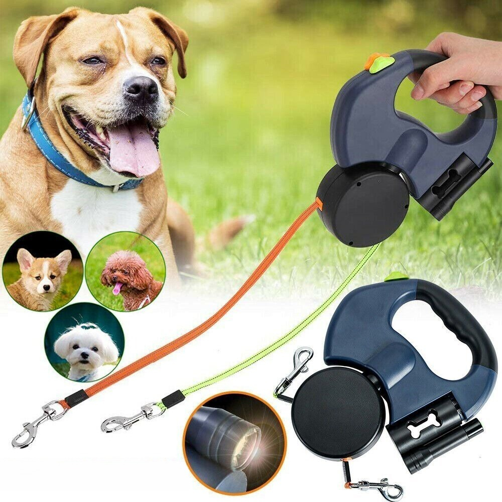 Heavy-duty Retractable Dog Leash With Dual Head System & Lead Rope - Suitable For Large/medium Dogs, Reflective Leash For Night, Sturdy Retractor For Training, Walking, Travel Gear For And Daily Use