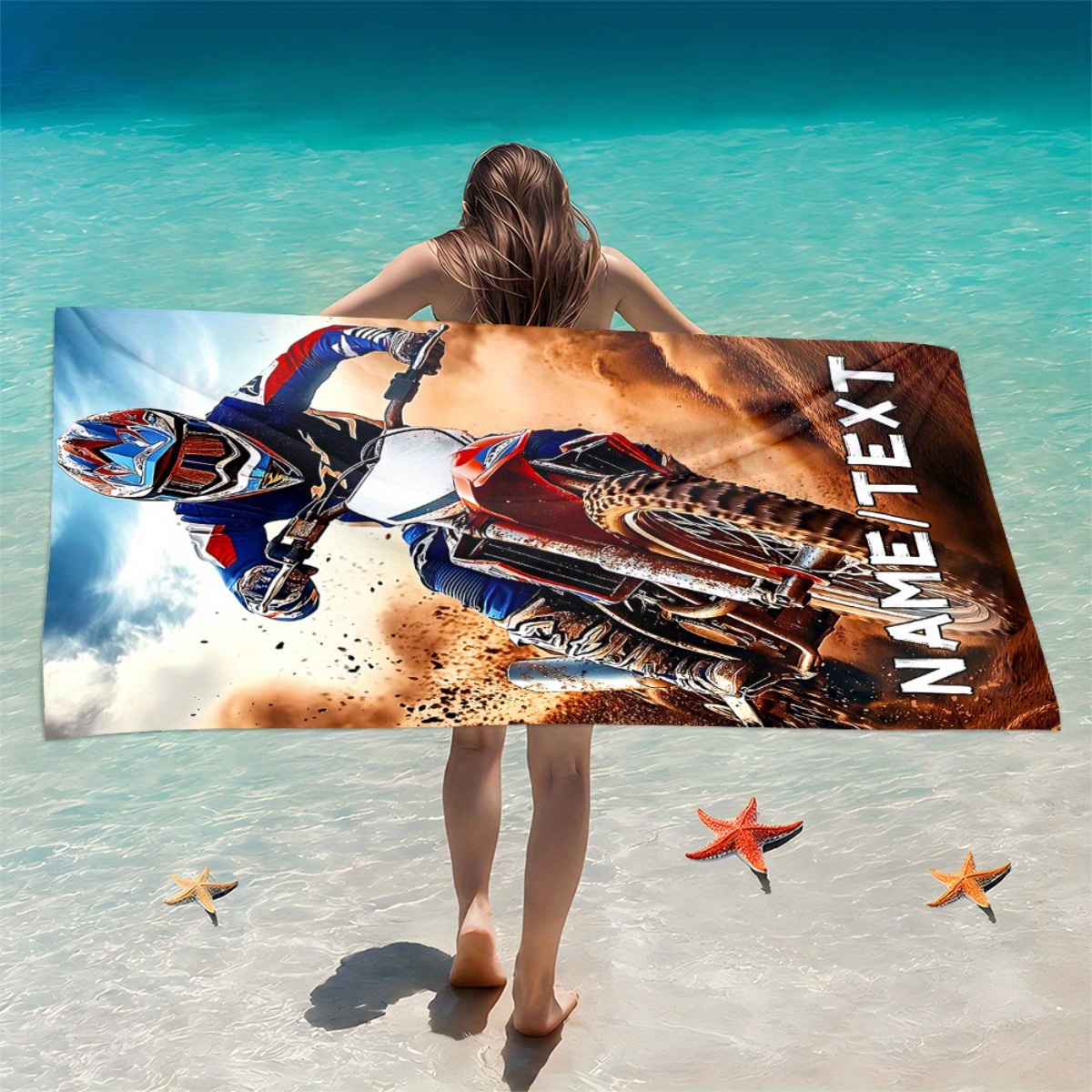 TEMU Personalized Rider Beach Towel - Soft, Highly Absorbent Microfiber, Lightweight, Ideal For , Gatherings, Travel, Camping - Available In 55x27