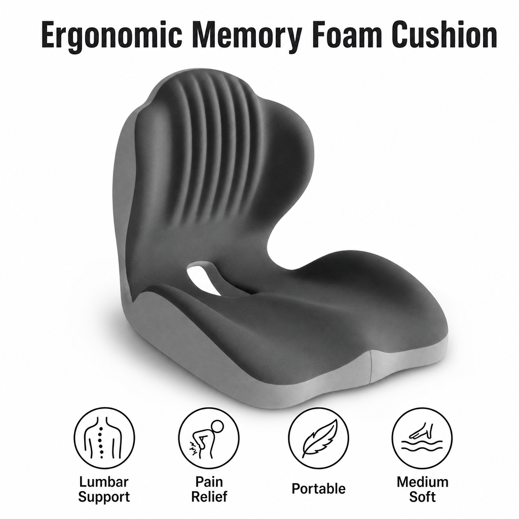 TEMU Ergonomic Memory Foam Cushion, Lumbar And Back Support For Office/car/chair, Back Pain, Lightweight, Medium Soft, Gift For Parents