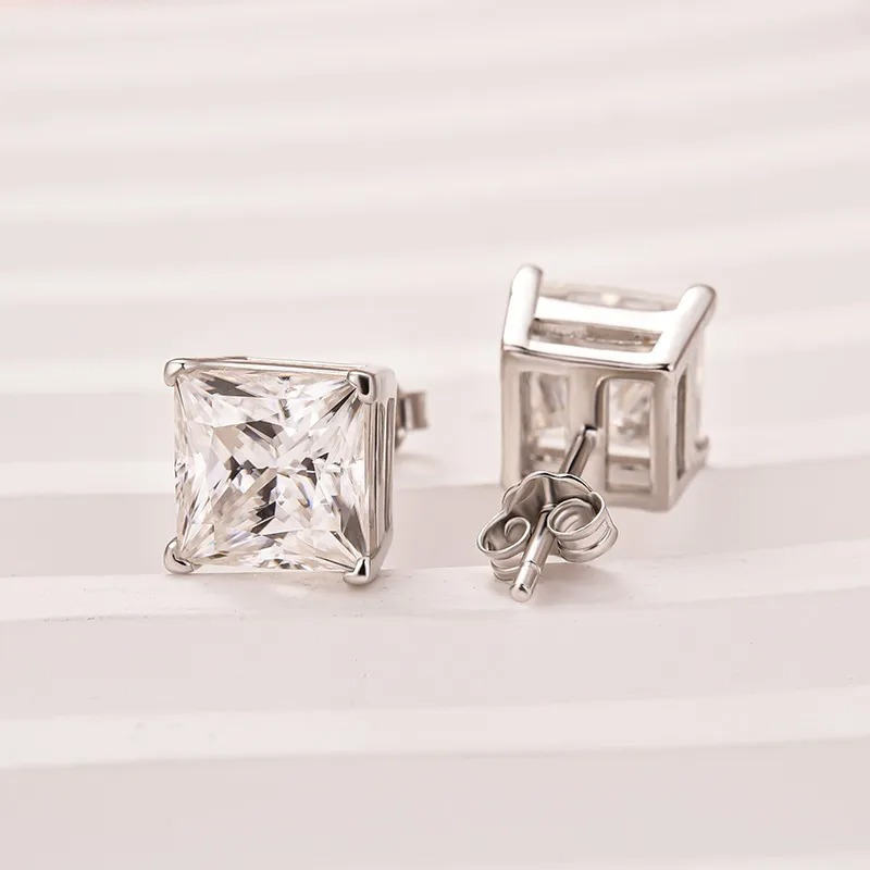 Stylish 925 Silver Square Synthetic Cubic Zirconia Stud Earrings