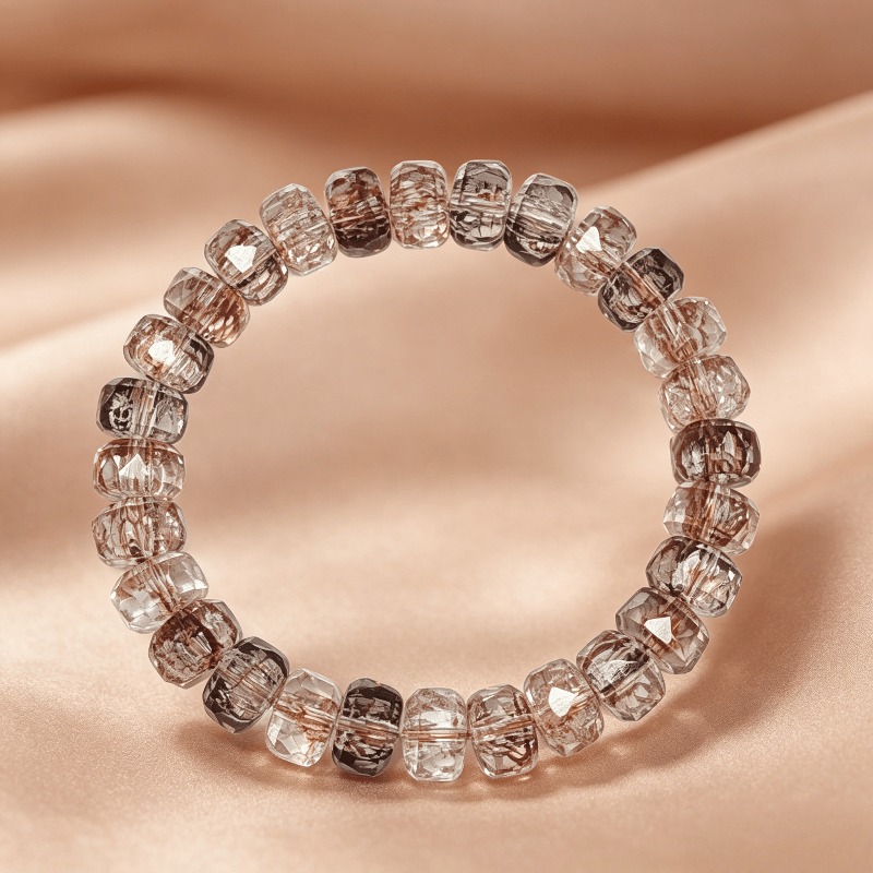 TEMU A Niche Light-luxury Natural Tea-colored Bead Stretch Bracelet. The Beads Are , Polished, Sparkling, And Transparent, With A Unique Hair-like