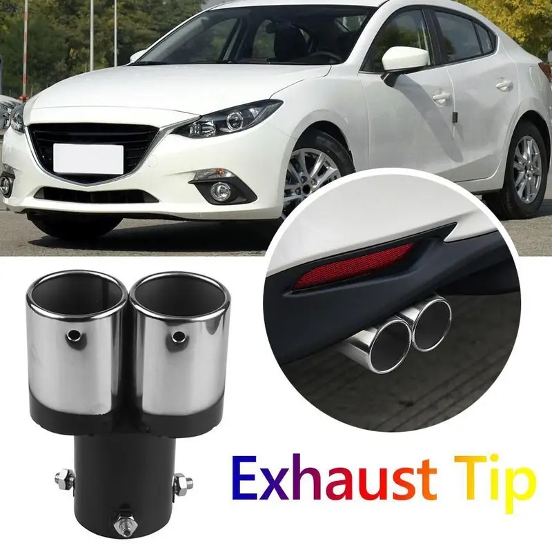 TEMU Dual Outlet Car Exhaust Tip Stainless Muffler Tail Pipe Universal Repairing Parts Auto Additions