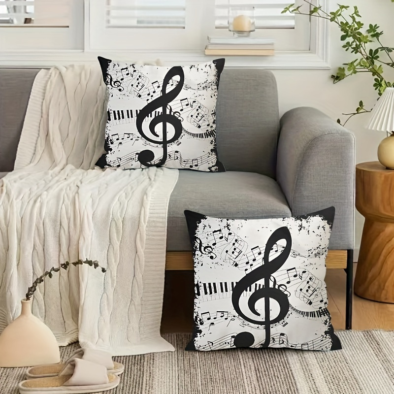 

2pcs Music Note Throw Pillow Covers, Contemporary Style, Decorative Zippered Cushion Cases, 18x18 Inch, 100% Polyester, Hand Washable, With Pillow Inserts Not Included For Room Types