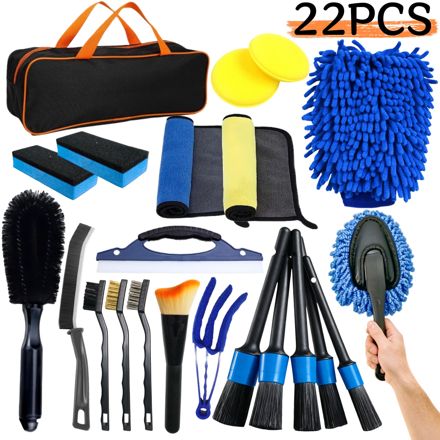 TEMU Kit completo per la pulizia 'auto: in pile bifacciale, spazzola per , spazzola per ruote, per la pulizia, spugna per la pulizia, spazzola per