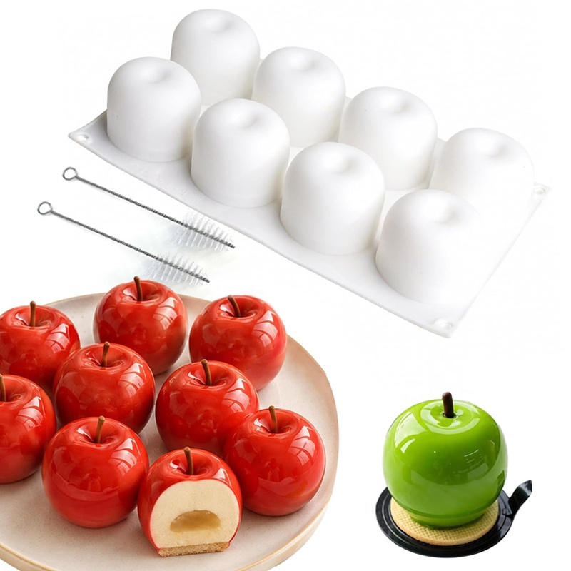 TEMU 1pc et 2pcs Brosses Moules en silicone de pomme à 8 cavités, antiadhésifs et faciles à démouler, parfaits pour la fabrication de délicieuses