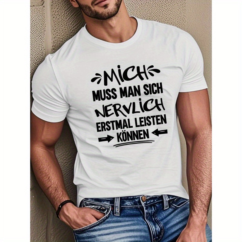 

Humorous German Quote Men's Royal Blue T-shirt - Casual Short Sleeve, 100% Polyester, Summer Top With Arrows Design