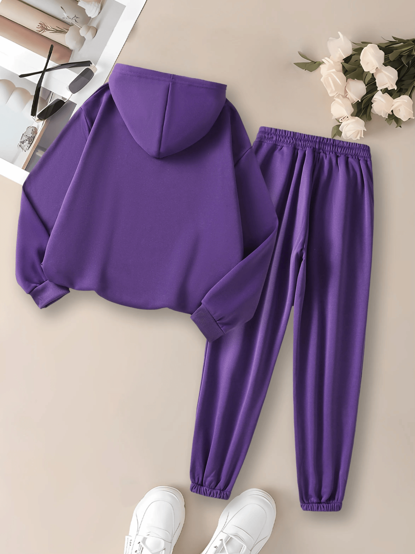 Women'S Cozy Fleece Hoodie & Sweatpants Set - Adorable Cartoon Bear & Heart Print, Black, Long Sleeve, Drawstring Hood, Comfortable Fit for Fall/Winter, Casual Wear|Playful Print|Fleece Lined Clothing