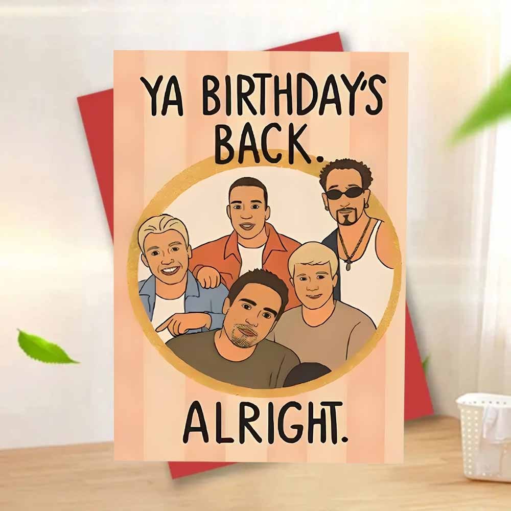 E-shop 1 Stück der "Ya Birthday's Back " Grußkarte mit Umschlag - eine nostalgische Geburtstagskarte mit Jungenbands-Thema für Ihn oder Sie, eine
