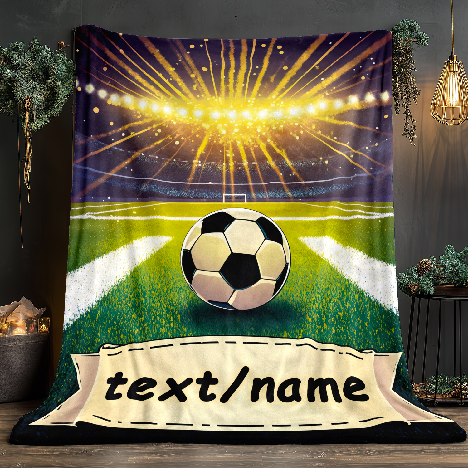 TEMU [] Personalized Soccer Blanket - Custom Name Flannel Throw For Sofa, Bed, Camping & Office - Soft, Lightweight & Warm With Vibrant Digital