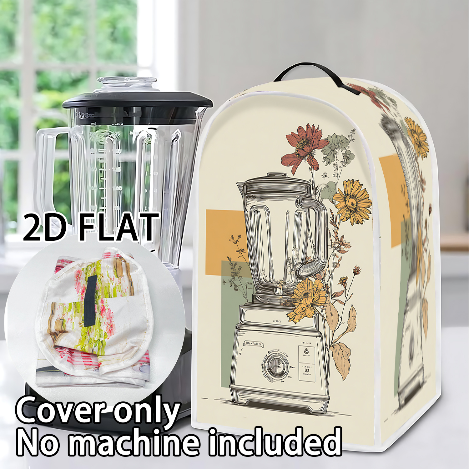 TEMU Decorative Appliance Cover Compatible For Blenders, Coffee Makers, Juicers & Food Processors - 2d Flat Dust Cover With Flower & Sketch Patterns,
