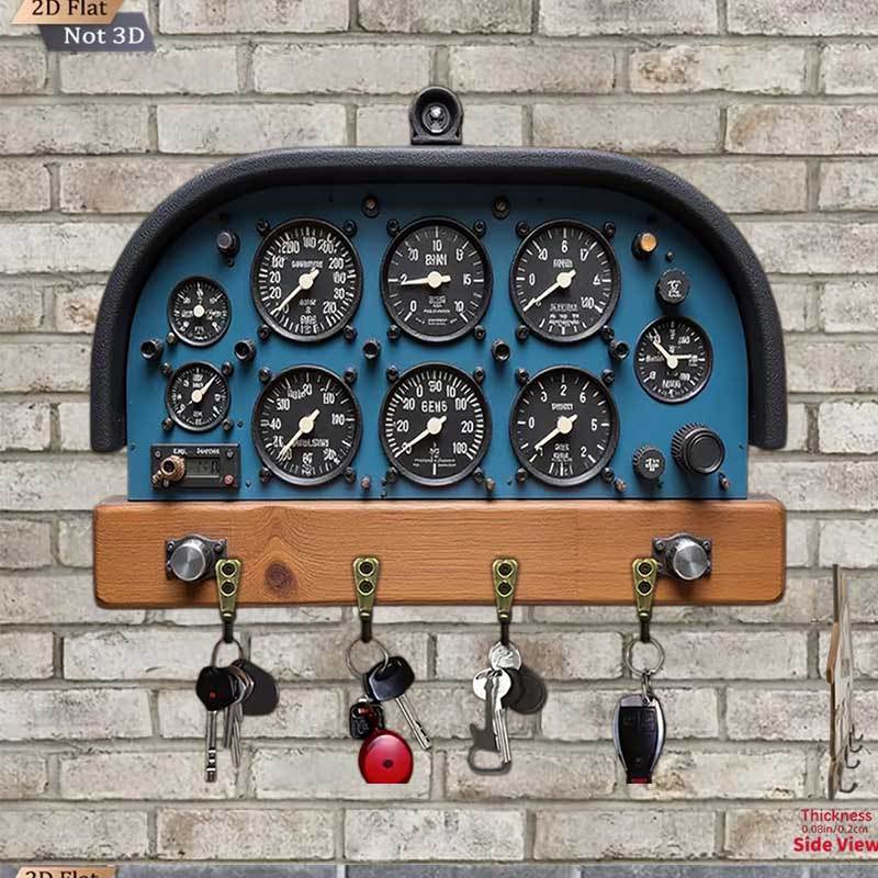 2d vintage drvena   za ključeve u obliku instrumentne ploče  , kreativni zidni ukras za dom, organizator za ključeve u predsoblju, višenamjenski zidni držač za ključeve, dekoracija za dnevni boravak i spavaću sobu, praktični organizator za ključeve, vintage industrijski stil kućnih proizvoda