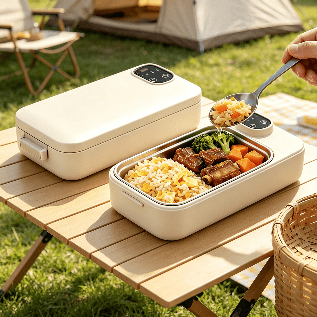 TEMU Portable Heated Lunch Box, Adjustable Temperature Range: 30-80°c, Portable Insulated Food Container, Food Heater, , Extra-large Capacity, Led