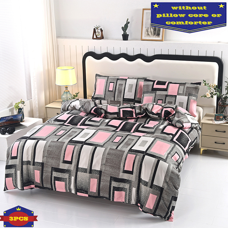 3pcs Summer 100% Polyester Bedding Geometric Pattern Print Bedroom Breathable Duvet Cover Pillowcase Set (1 Duvet Cover + 2 Pillowcases, Excluding Core)