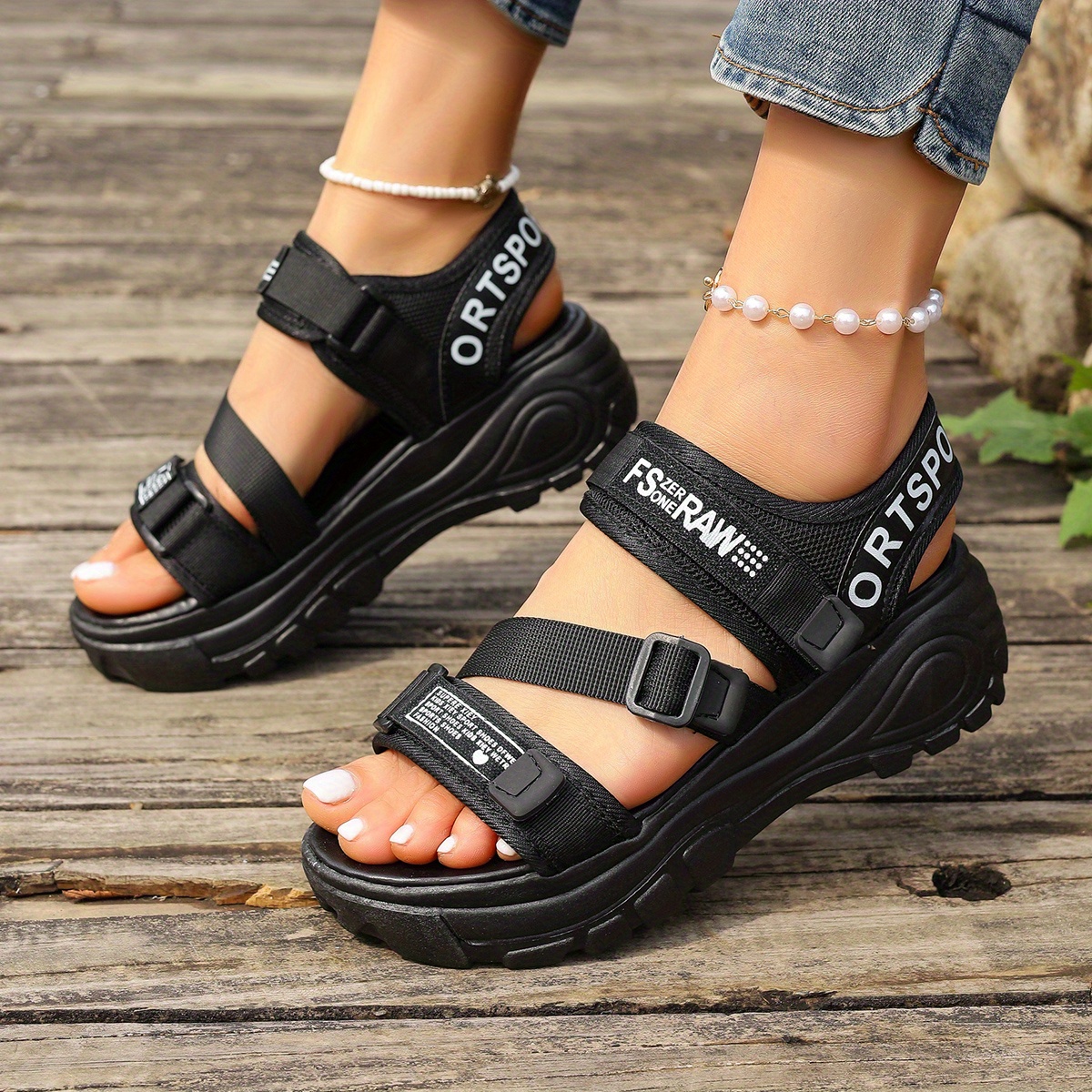 Women'S Comfortable Open-Toe Sandals with Thick Sole and Adjustable Straps - Stylish White Synthetic High Heels for Casual Wear, Strappy Sandals