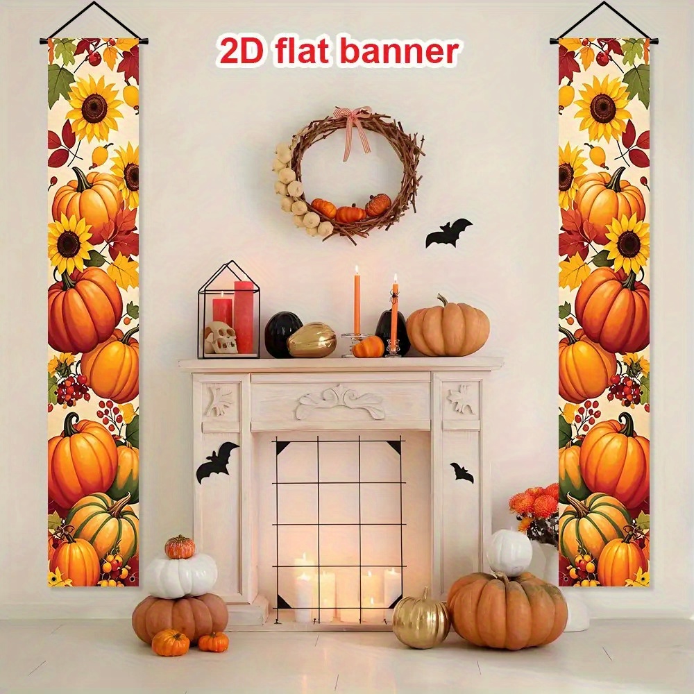 TEMU 2d Flat, 2pcs Door Banner With Pumpkin Sunflower Maple Leaf Berry Patterns - Fall Thanksgiving Decoration Suitable For Farmhouse Entrance,