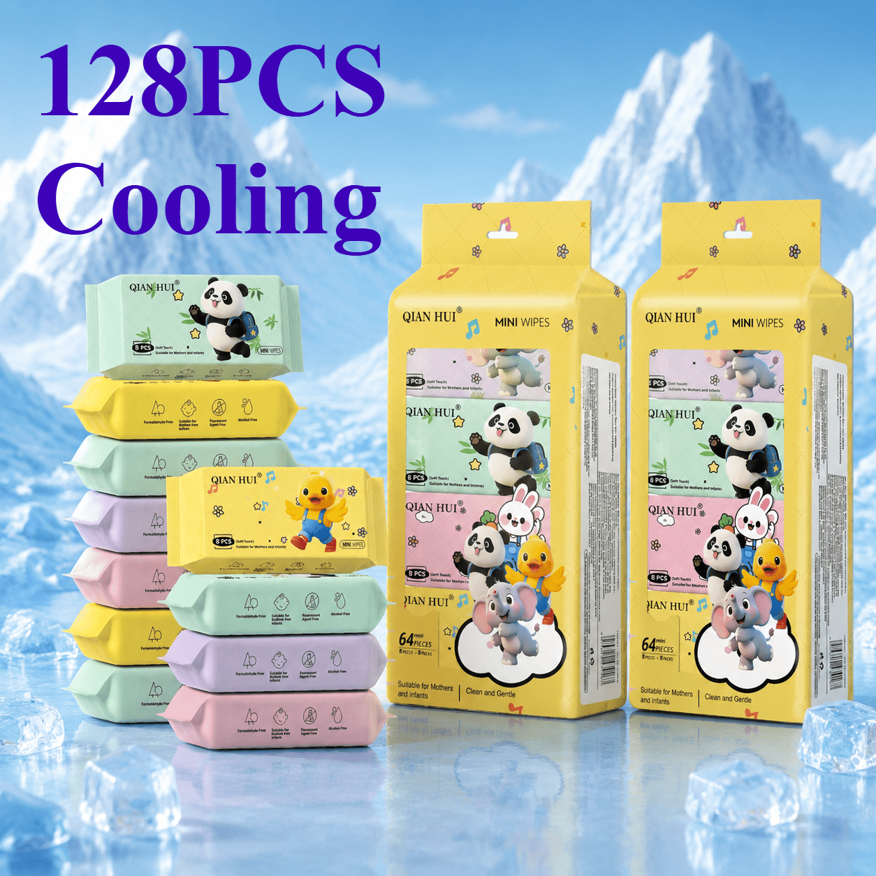 TEMU Paquete de 128 toallitas desechables refrescantes de limpieza facial aptas para todo tipo de piel, sin alcohol, para hombres y mujeres, mini