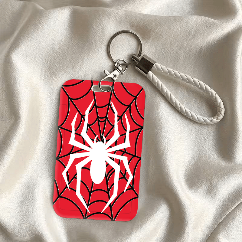 TEMU Porte-cartes plat 2D à motif d'araignée et de toile d'araignée, simple, avec lanière, unisexe pour tous les âges, étui durable pour carte