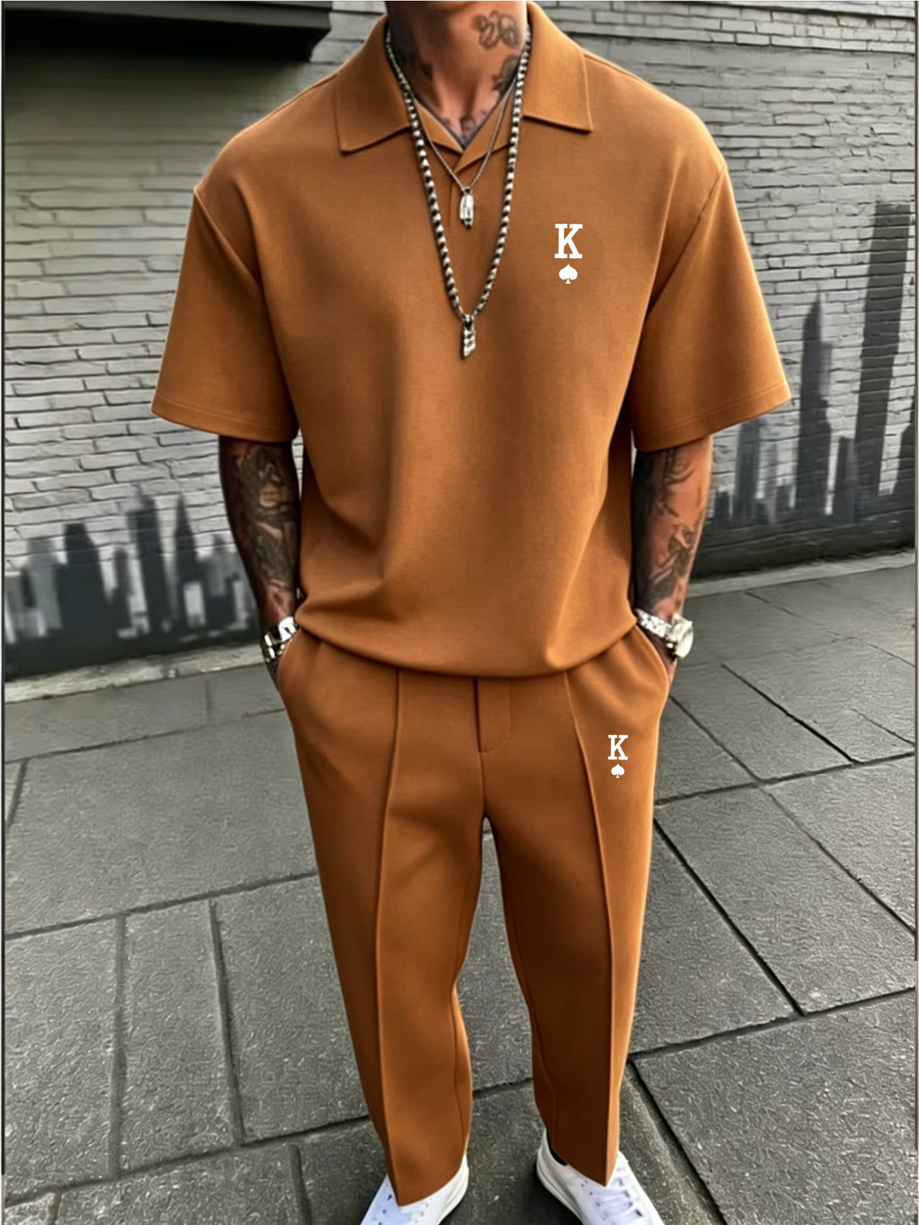 Ensemble Polo Oversize & Pantalon Slim Homme Ensemble Streetwear Adolescente, Polo à Col Cubain Oversize et Pantalon Slim-Fit, Tenue Chic Minimaliste pour Occasions Décontractées et Smart Casual, pour l