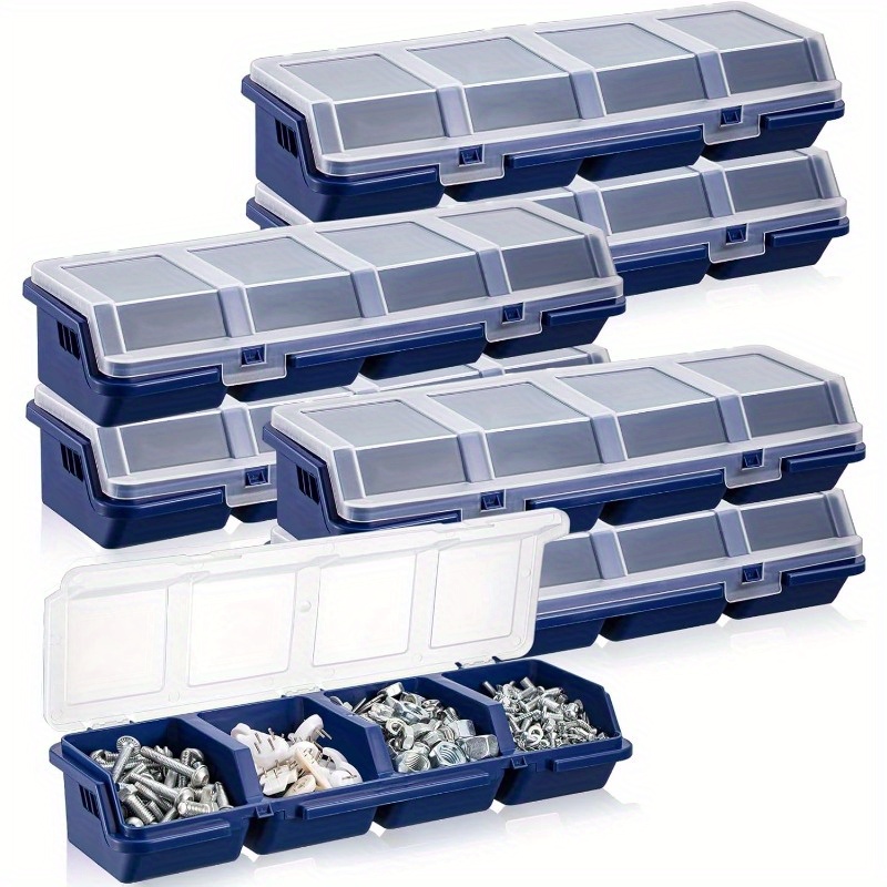 

4pcs Screw Organizer Boxes With - 4-compartment Tool Storage Bins For Garage, Crafts & Hardware Organization