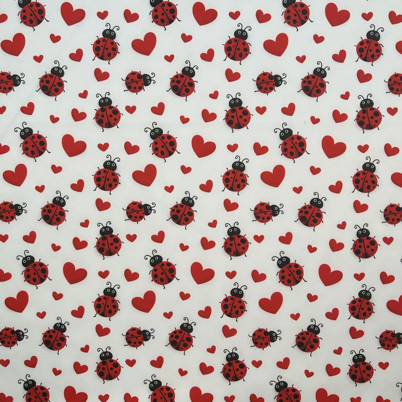 TEMU 1pc, Theme Printed Fabric, 1pc Fabric Covered With Red Ladybugs, Red Flowers, Branches, Leaves, And White Embellishments, A Atmosphere, And 1pc