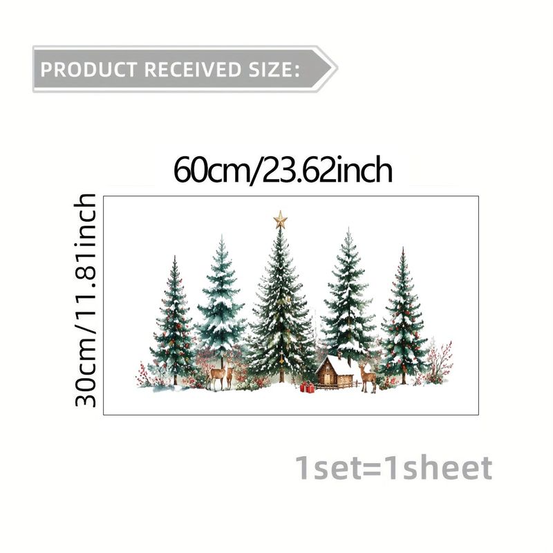 TEMU 1pc 2d Flat Pattern, Christmas Window Cling Glass Static Sticker, Window Decal, Glass Mural, Window Flower Christmas Forest Snow Scene Pine Tree
