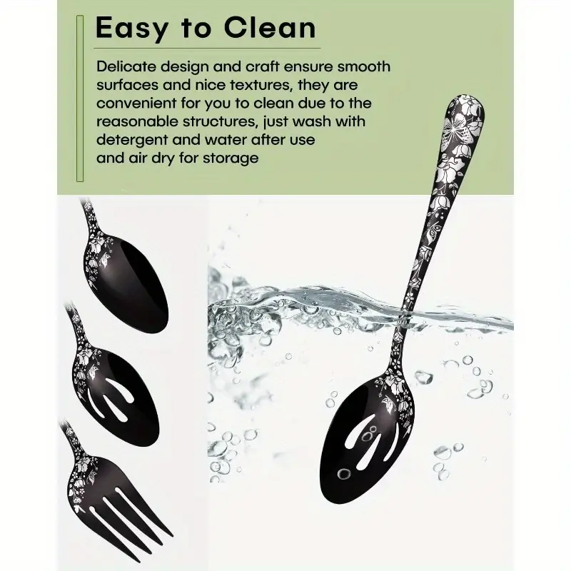 serving utensils set black 5pcs large hostess set stainless steel flatware serving set ideal for buffet catering party polished dishwasher safe Product details 6