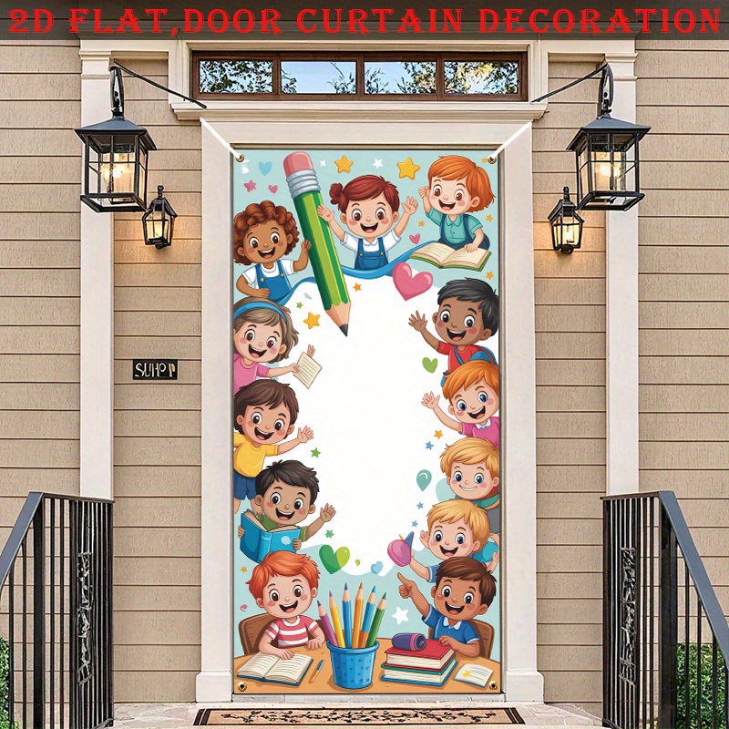 TEMU 2d Flat, 2d Door Banner, 2d Flat Banner, 1pc 2d Flat Door Curtain Banner, With Handwritten Design Blank Area For Back-to-, Indoor/outdoor Front