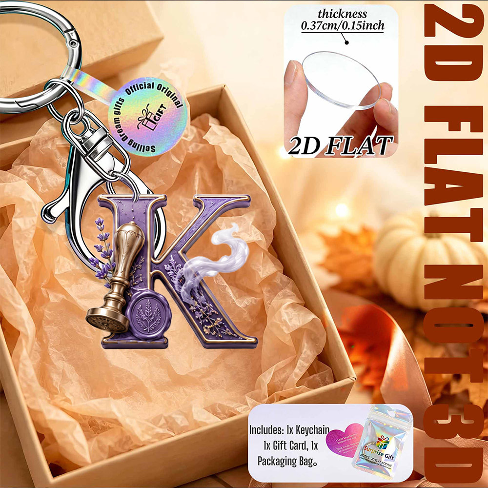 TEMU 2d Flat Purple Lavender Floral Alphabet Letter Multifunctional Keychain.keychain Ring Decoration.suitable For Car Keychain.backpack And Wallet