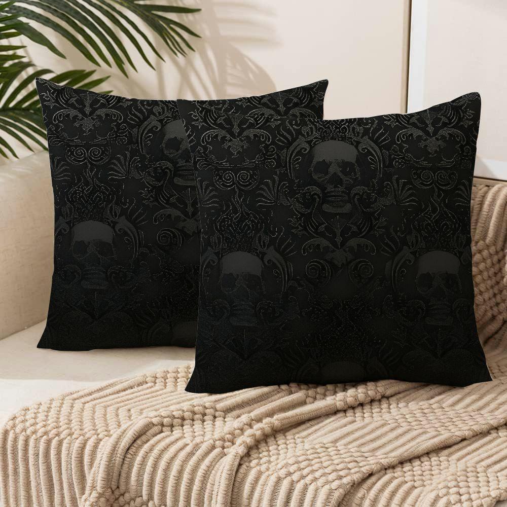 

2-pack Gothic Black Throw Pillow Covers, Contemporary Style, Machine Washable, Zipper Closure, Woven Polyester, Decorative Cases For Sofa, Bed, Office, 18x18 Inches