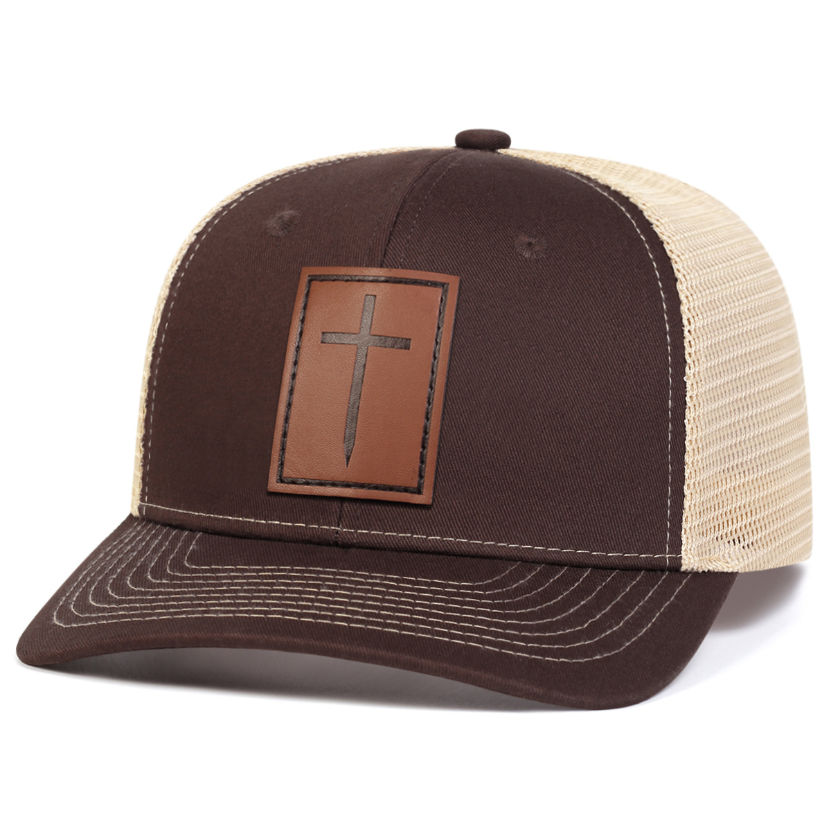 1pc men sword cross brown leather patch baseball mesh cap - Temu