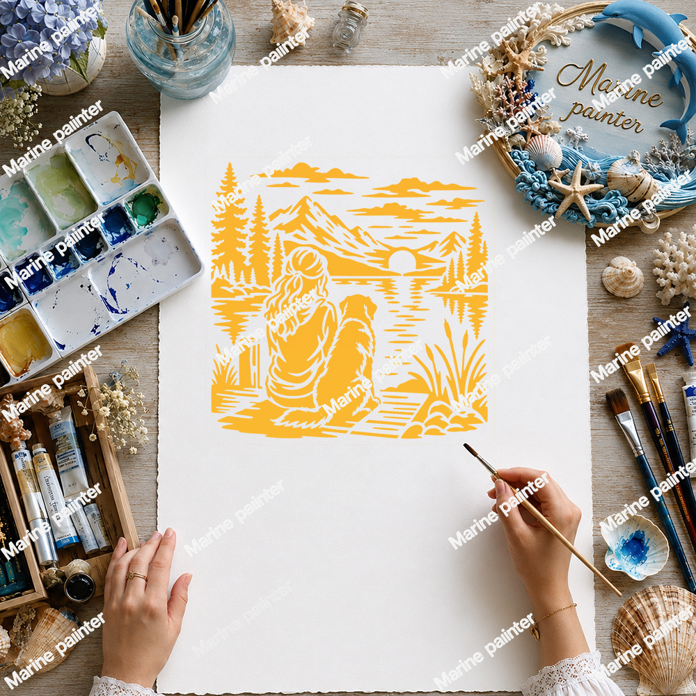 Girl and Dog Painting Template