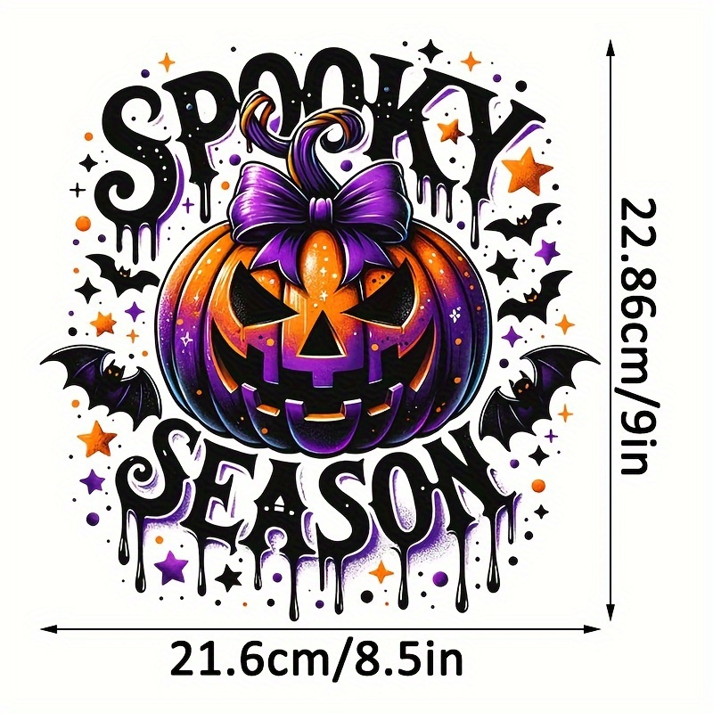 TEMU 4pcs Halloween Vinyl Heat Transfer Stickers, Featuring A Spooky Pumpkin Design With Bats, Durable Heat Transfer Stickers Suitable For Decorating