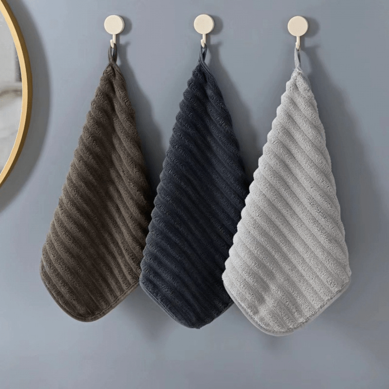TEMU 3pcs Fingertip Towel Set, Soft And Absorbent Washcloths, Hanging Style, Unisex, For Home Use In Kitchen And Bathroom, Face Towels, Holiday Gift,