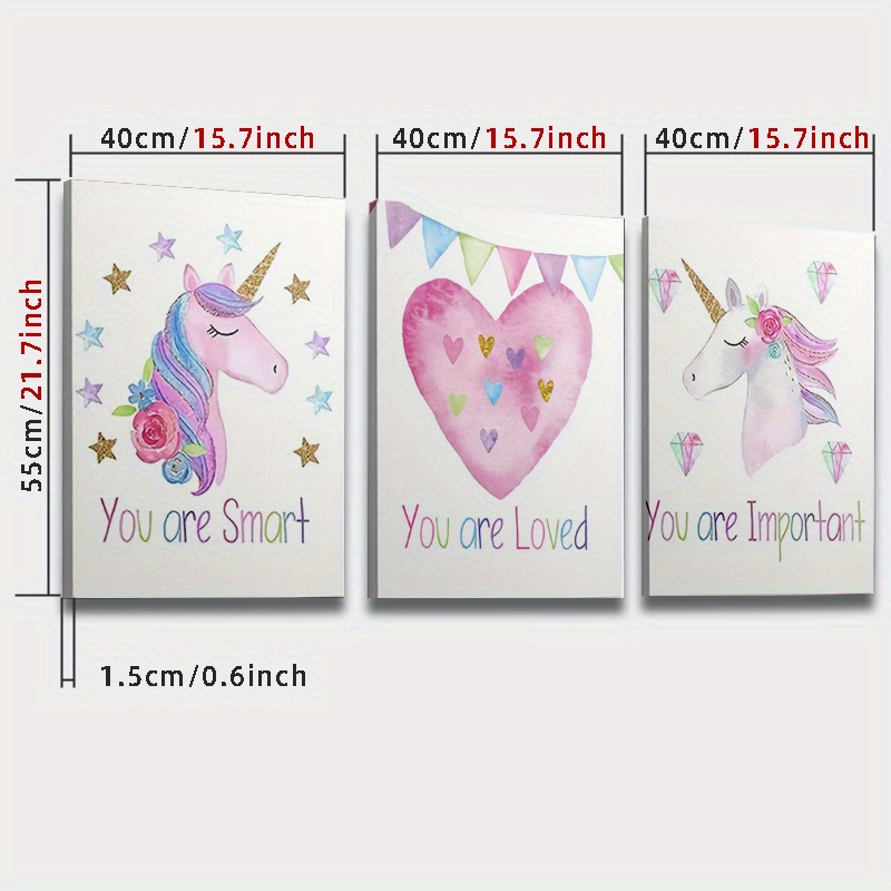 TEMU 3pcs Set Of Decorative Wall Paintings, Pink Unicorn Girl Wall Decoration Canvas Paintings, Wall Art Room Decoration, Home Decoration Festival