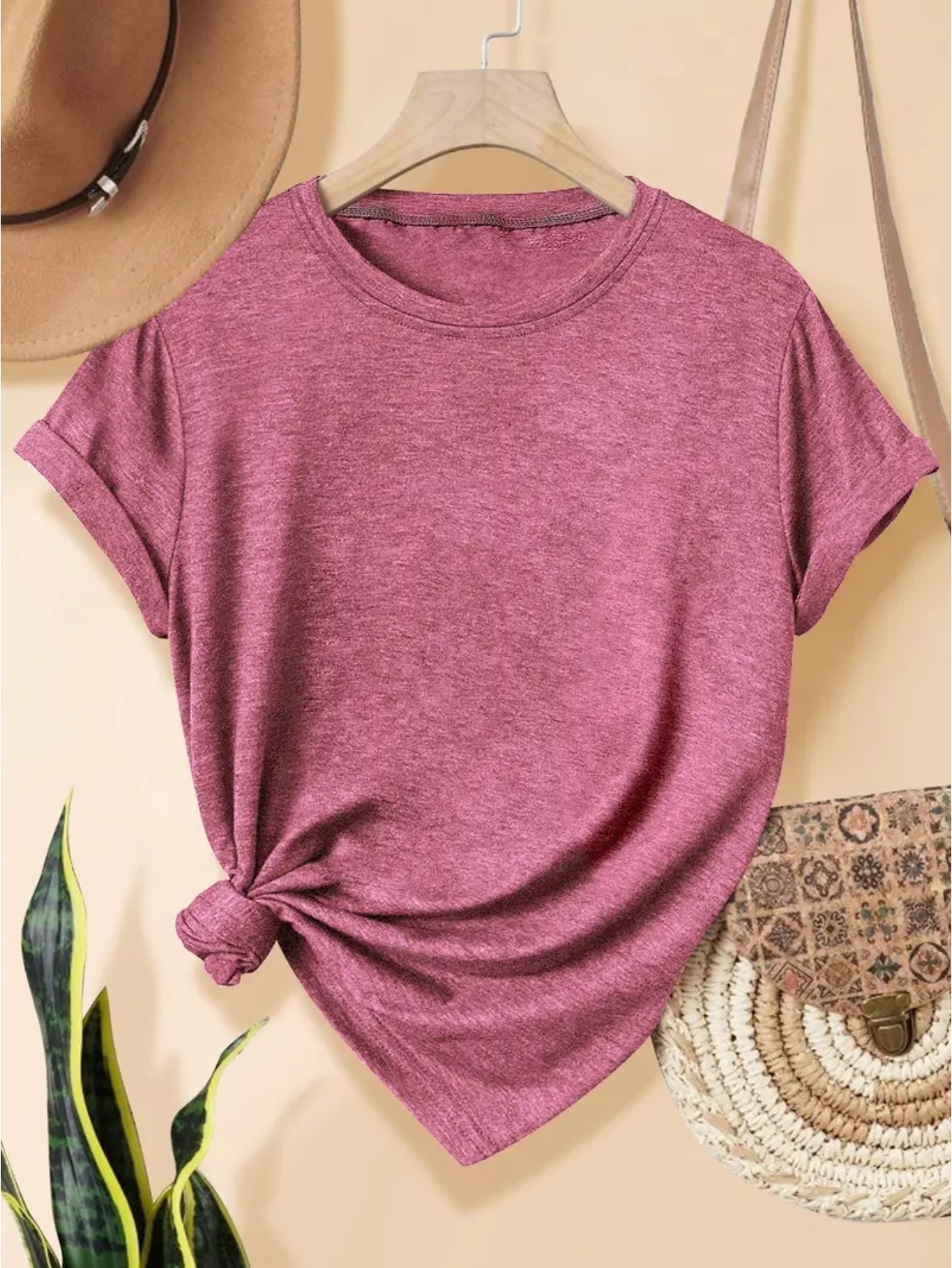 A Women's T Shirts Featuring A Stylish Casual Solid Color