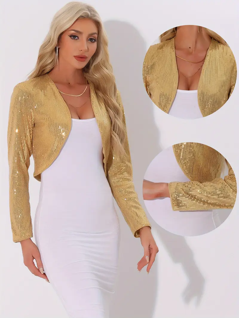 sequin jacket womens party open front cropped sparkly bolero - Temu sequin jacket womens party open front cropped sparkly bolero - Temu