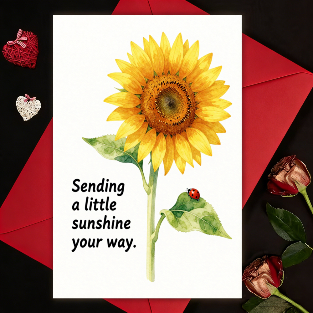 TEMU 1 Greeting Card + 1 Envelope. 1pc Of 2d Flat Sunflower Watercolor Art Greeting Card, Suitable For Birthdays, , And Thank You Cards. Features A