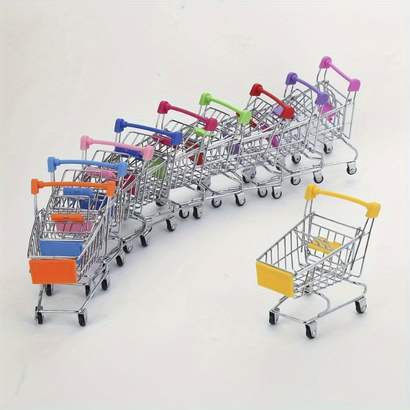 

1pc Metal Mini Shopping Cart Desktop Organizer - Supermarket Handcart Design Storage Caddy For Office Supplies And Home Decoration