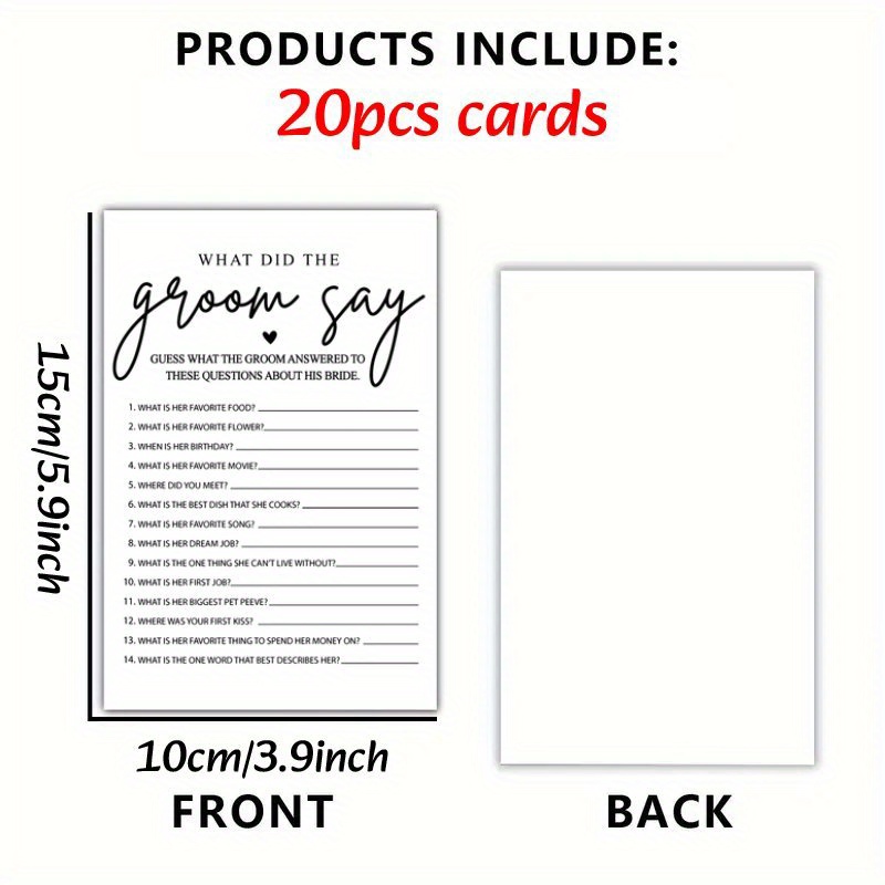 TEMU 20pcs "he Said, " Bridal Shower Game Cards - Wedding And Engagement Party Activity, Bridal Shower Decorations And Favors, Wedding Gifts