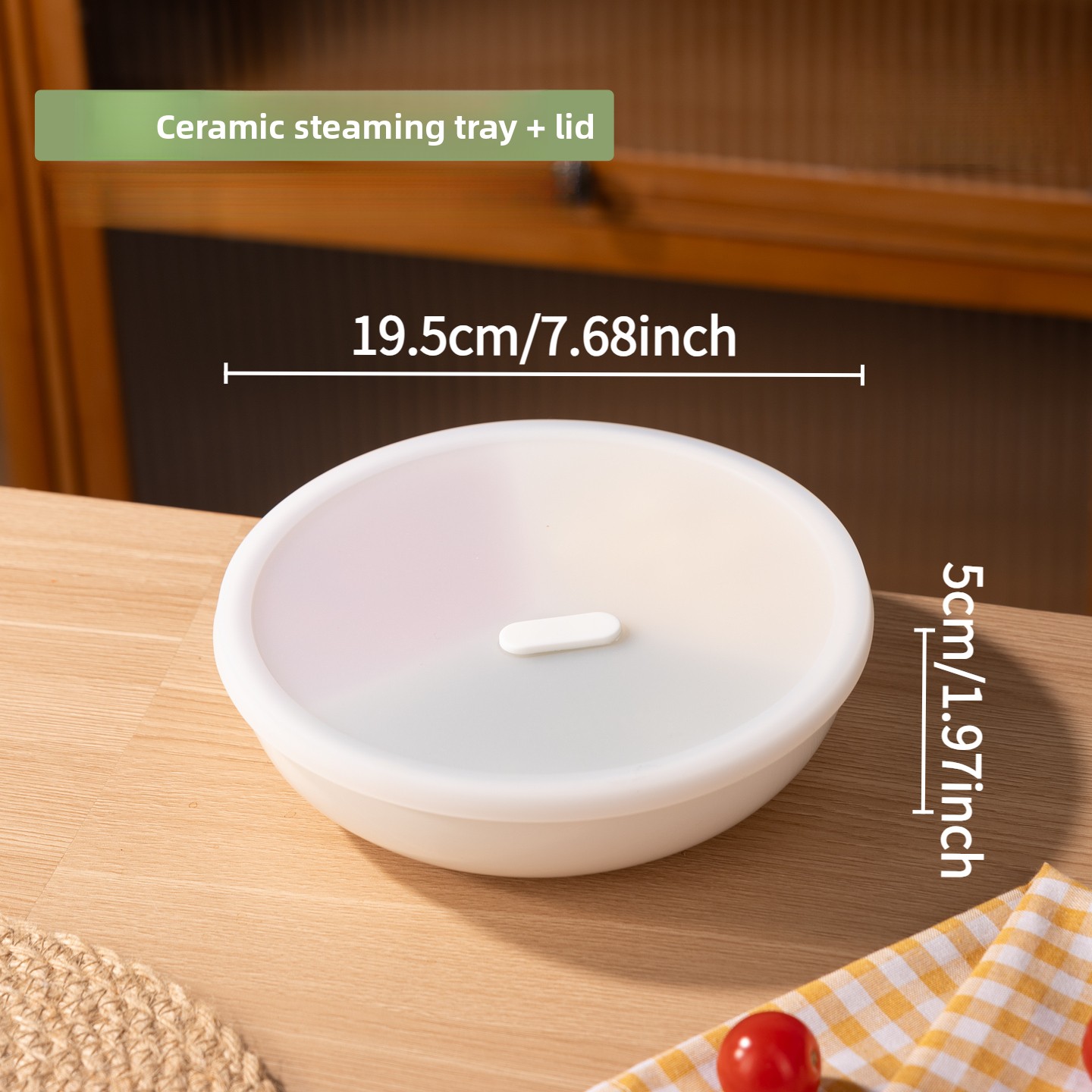 3-section Round Ceramic Steaming Dish With Lid, Heat-resistant Steaming Plate For Steamer Cooker, Ideal For Making Assorted Dishes