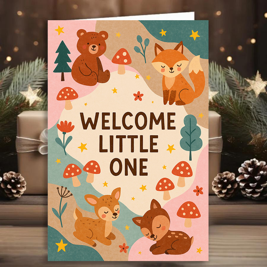 Welcome Little One Greeting Card with Cute Forest Animals