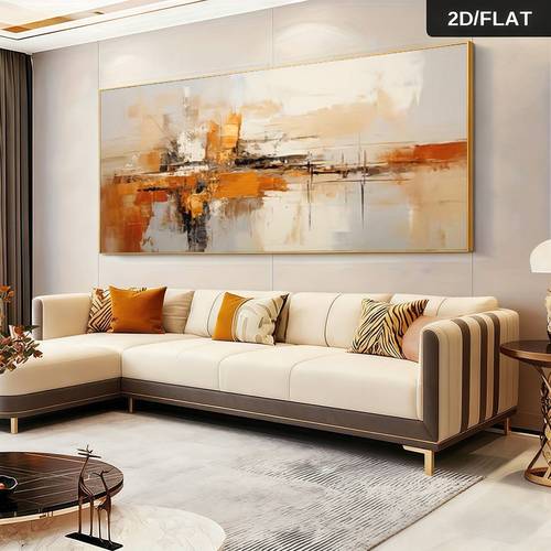 2d flat 2d flat a large modern abstract canvas art print measuring 27 56x55 12 inches featuring a frameless with neutral tones and golden accents suitable for living rooms bedrooms and kitchens designed with a fringe edge