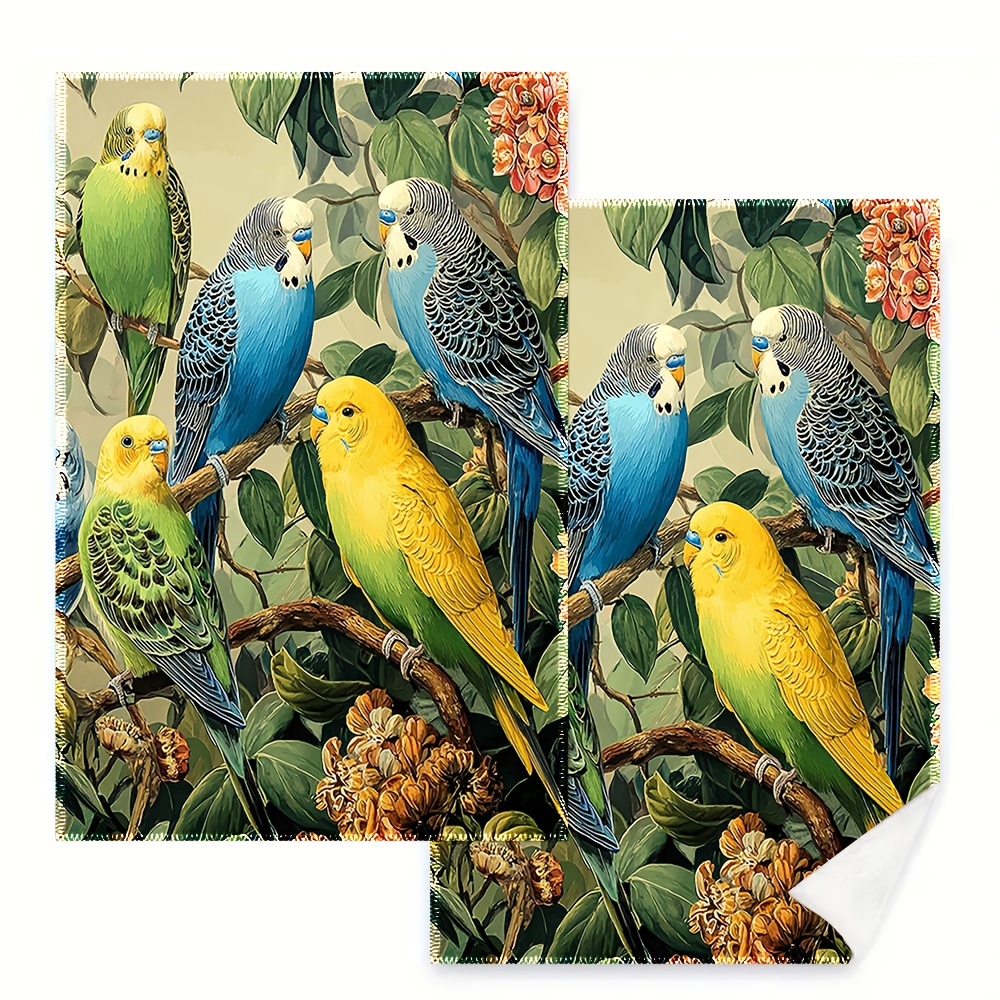 TEMU 2pcs Kitchen Towel Set, Dishcloth, 40cm*60cm, Colorful Parrot Pattern Perched On A Branch, Farmhouse-style Kitchens, Model Ah809wer2849