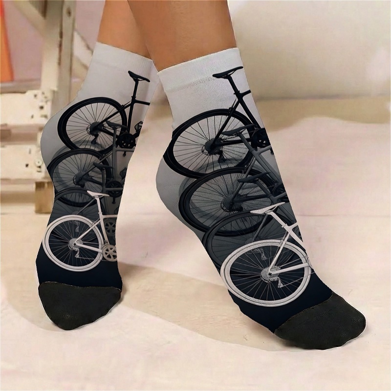 TEMU 1 Pair Women's Thin Ankle Socks With Bicycle-themed Print - Multi- Pattern Suitable For Casual & Formal Outfits, Athletic Socks For Casual