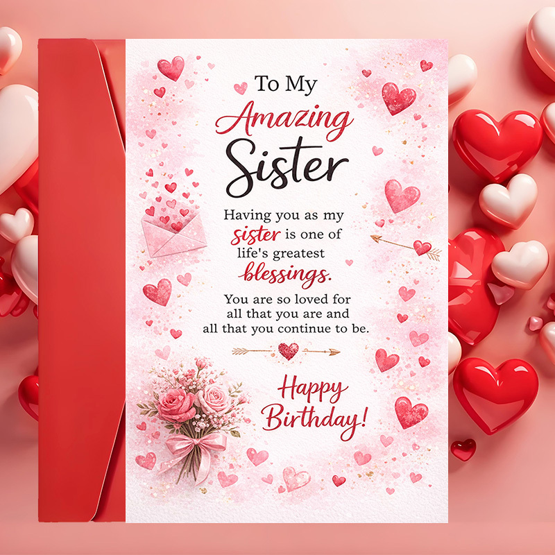 TEMU 1 Greeting Card + 1 Envelopebeautiful Birthday Card For Sister With Loving Message Family Celebrations And Thoughtful Gift Giving To Show